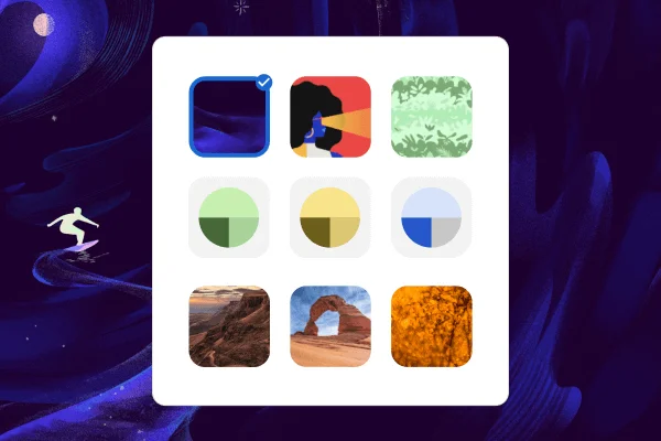Icons display nine different themes. If the user clicks the theme, the background image will change.
