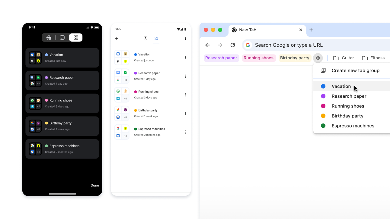 Tab groups across iOS, Android and desktop devices
