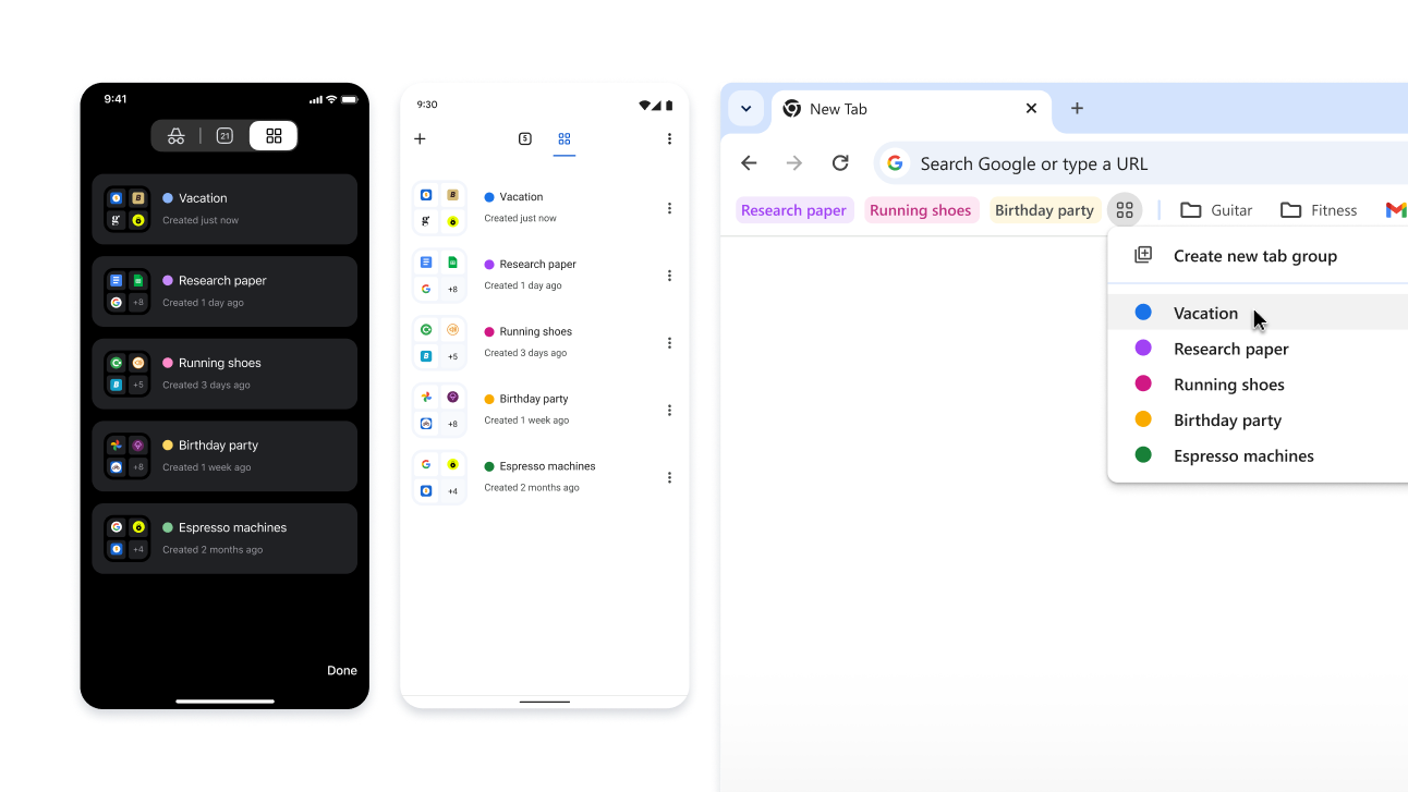 Tab groups across iOS, Android and desktop devices